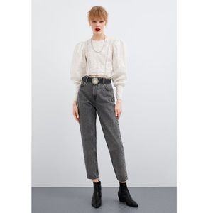 NWOT!!! Zara Contrasting Openwork Embroidery Top!!! Size XS